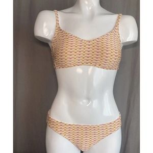 Kona Sol Women's Glitter Orange Pink Bikini Set Top Medium and Bottoms Small